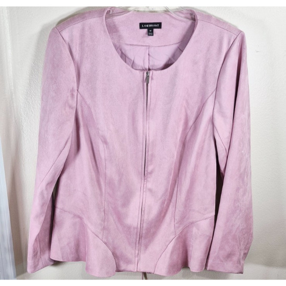Lane Bryant Blazer Jacket Pink Women's Size 20 Unique Lace Up Back Zip Front - Picture 1 of 7
